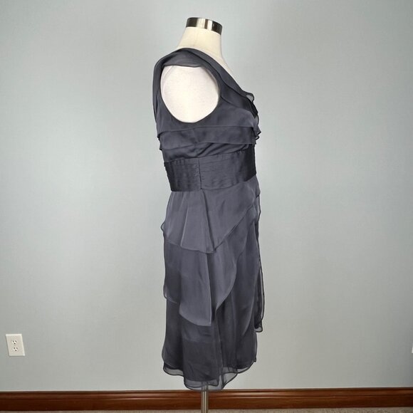 Adrianna Papell Womens Petite Gray Tiered Petal Chiffon Cocktail Dress size 10P - Picture 5 of 11